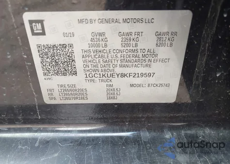 2019 Chevrolet Silverado 2500Hd High Country from USA, damaged, VIN 1GC1KUEY8KF219597